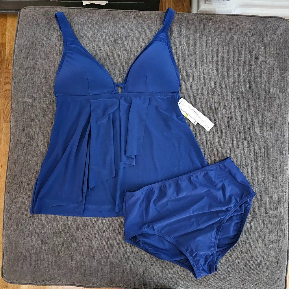 Beyond Women's Blue Adjustable Strap Tankini Top & Bikini Bottom Size 14